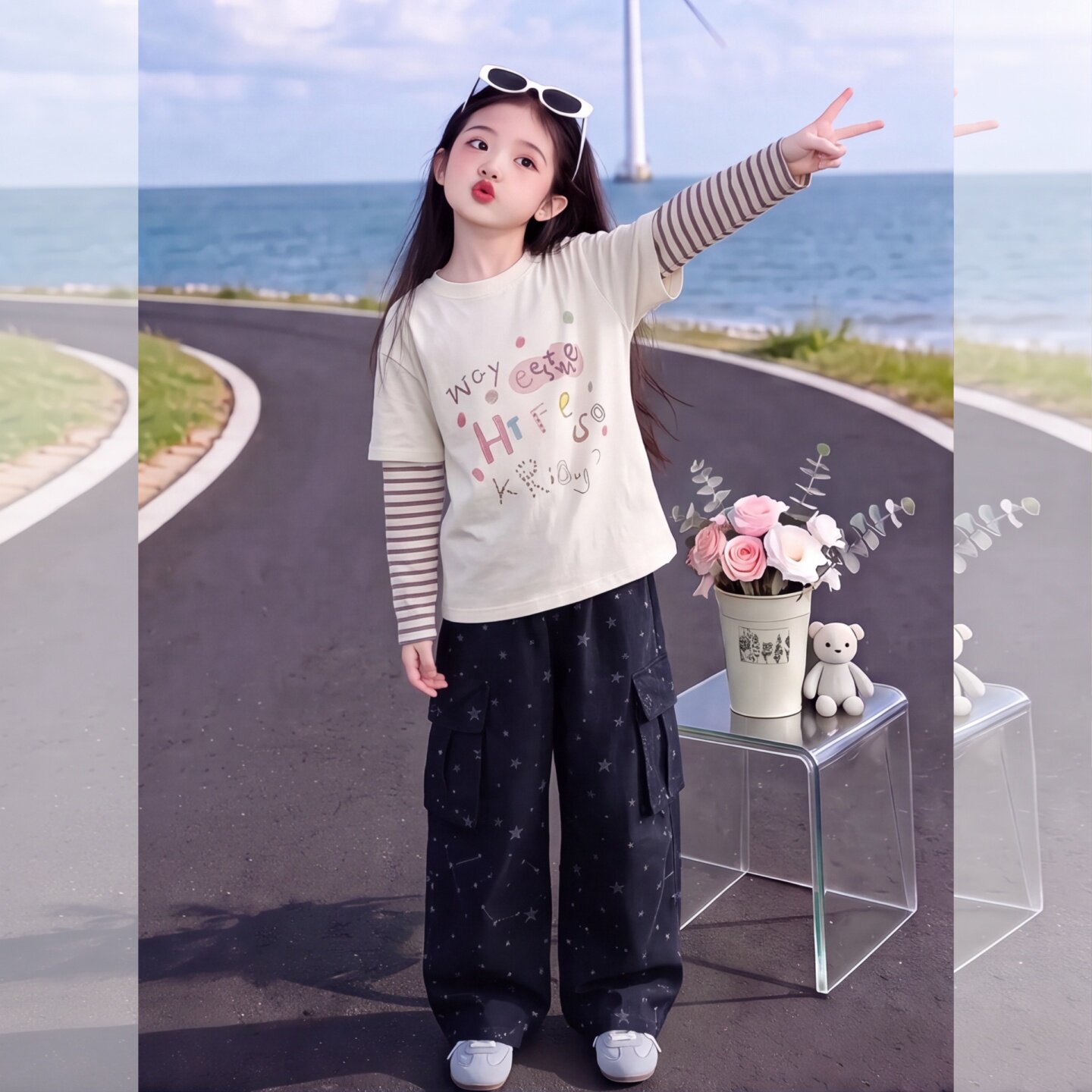 女童长袖T恤2026新款中大童假两4