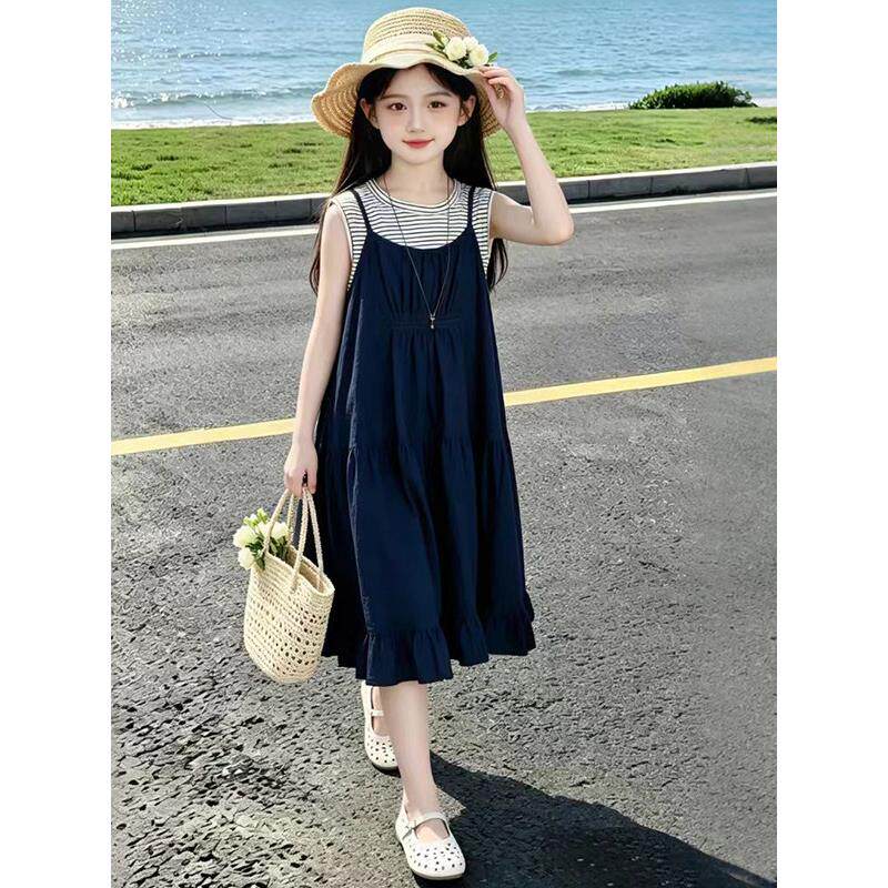 女童牛仔吊带裙夏季2026新款儿童条纹裙子夏装女孩背心连衣裙洋气