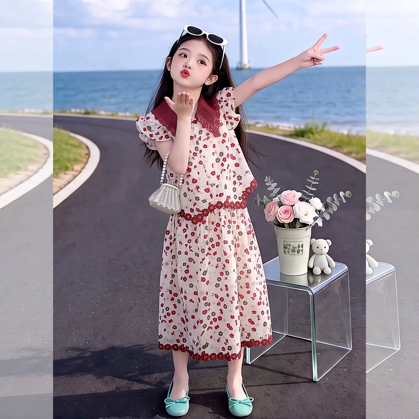 女童碎花娃娃衫短裤套装2026新款