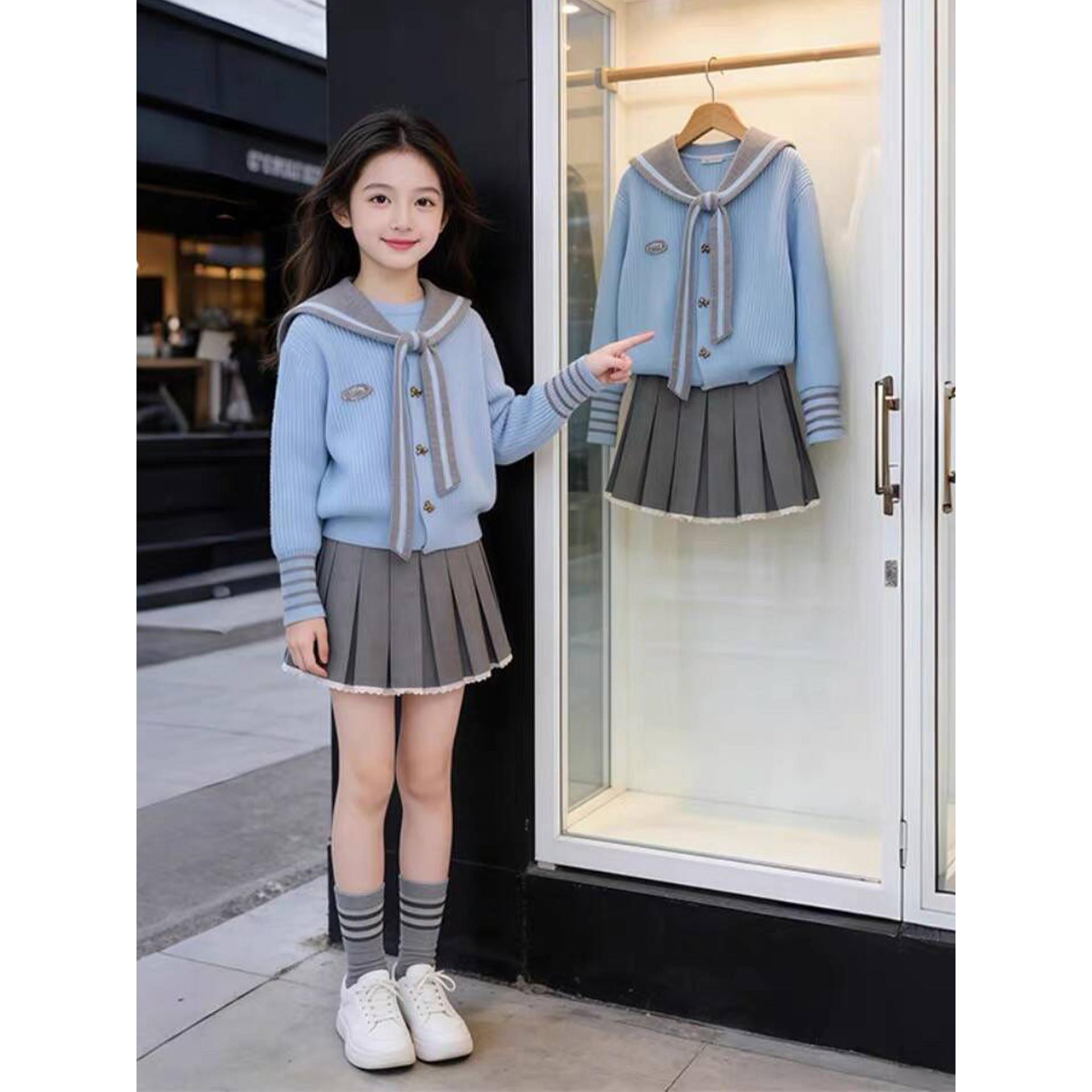 女童春装小香风套装2026新款儿童衣服洋气炸街大童JK百褶裙两件套