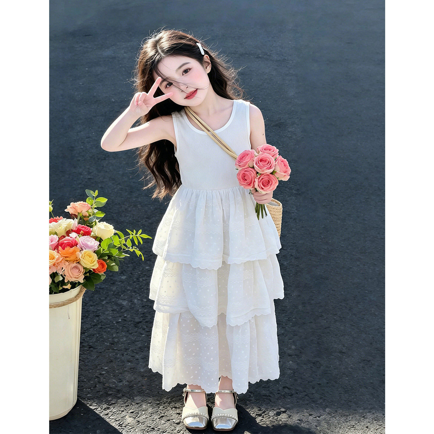 女童连衣裙夏季2026新款儿童独特漂亮蛋糕裙礼服背心裙大童公主裙