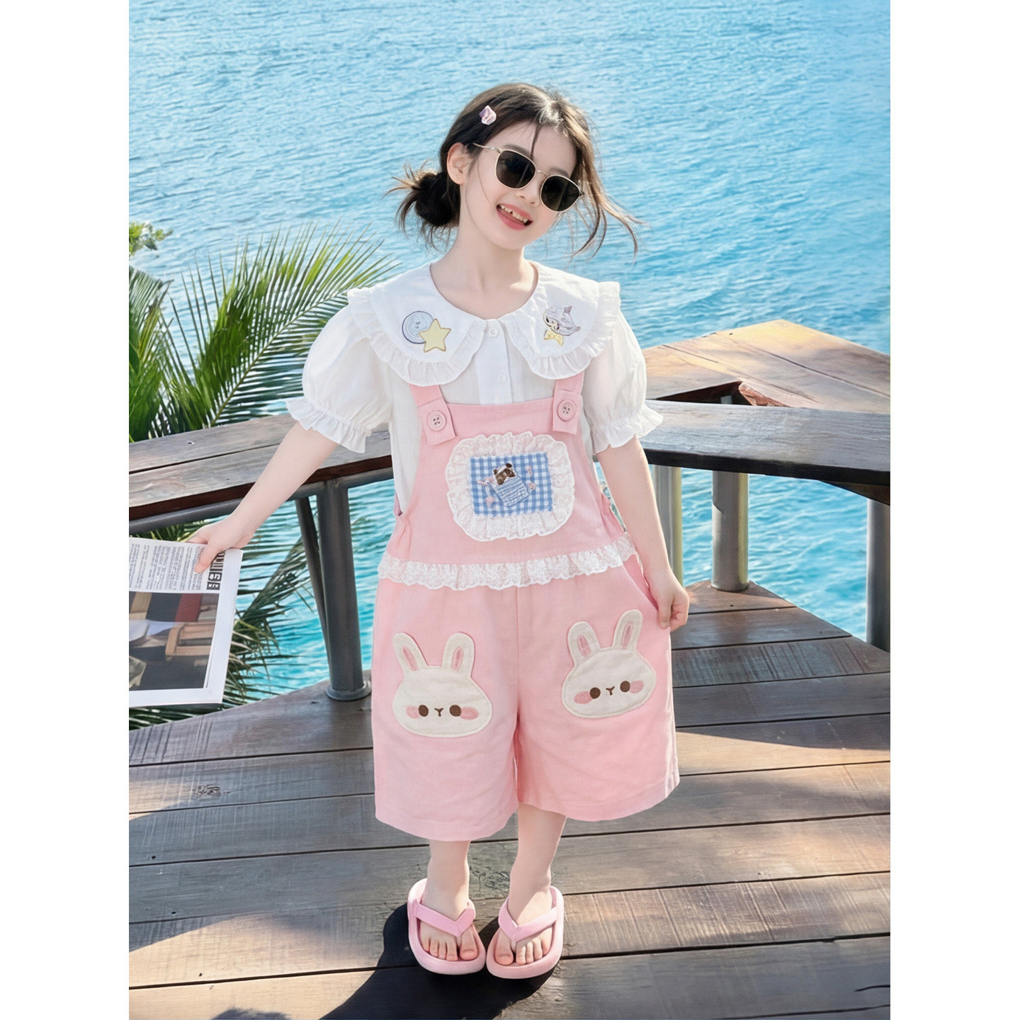 女童甜美可爱风背带裤套装夏季