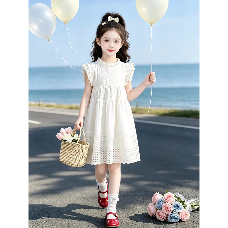 女童夏季连衣裙2026新款儿童夏装飞袖蕾丝裙子女孩甜美洋气公主裙