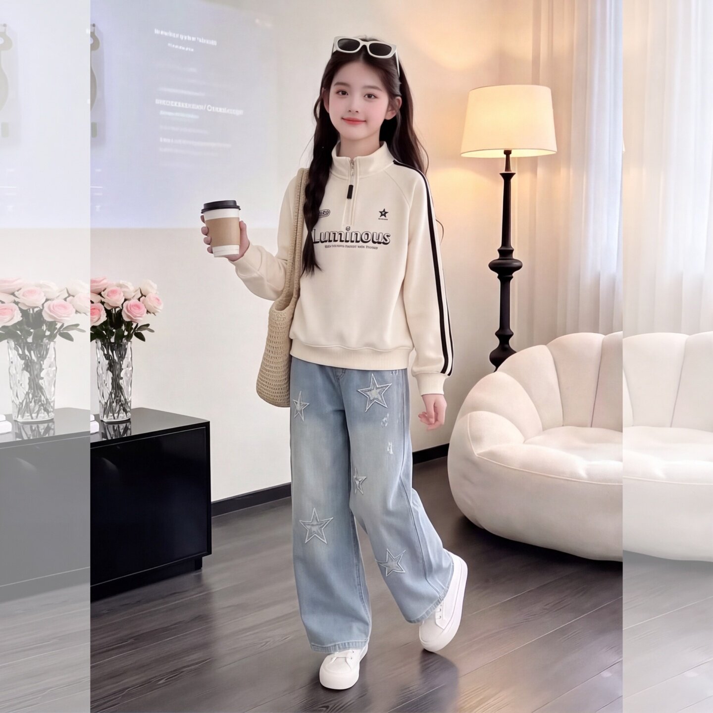 女童秋天套装超好看2026新款立领