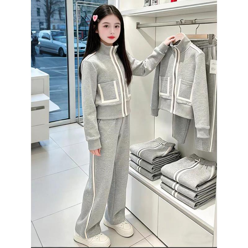 女童套装春秋装2026新款百搭时尚外套女孩时髦韩版休闲长裤套装潮