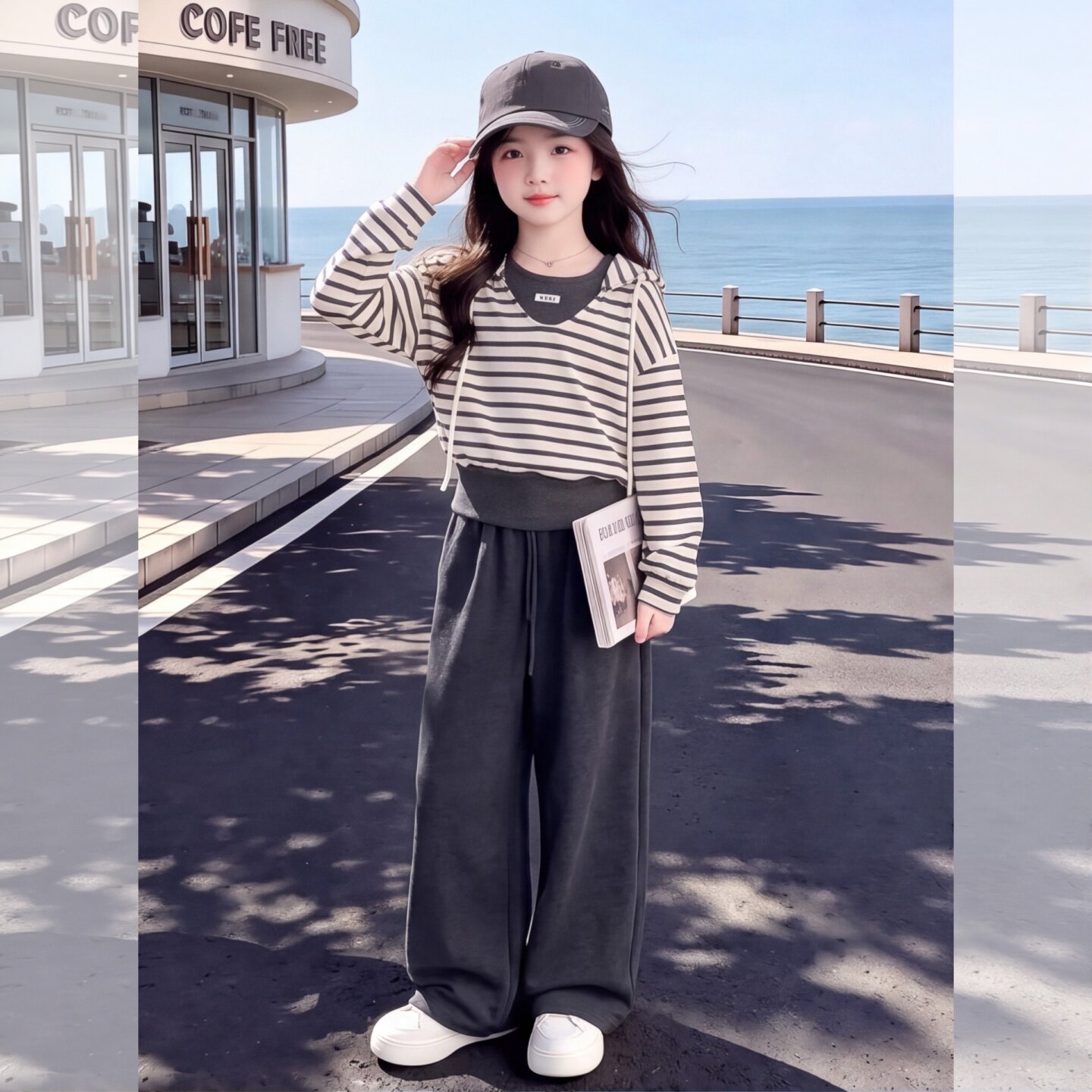 女童秋季2026新款三件套韩版条纹