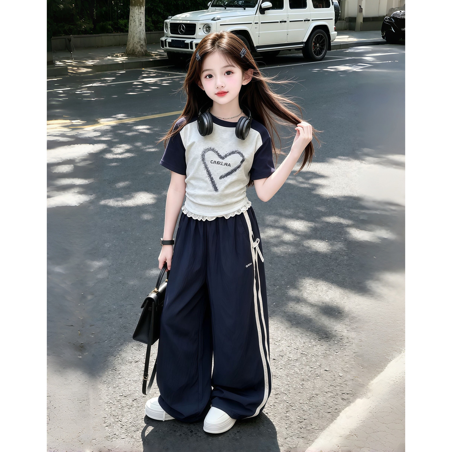 女童短袖套装夏装2026新款儿童灯笼裤子夏季洋气女孩阔腿裤两件套