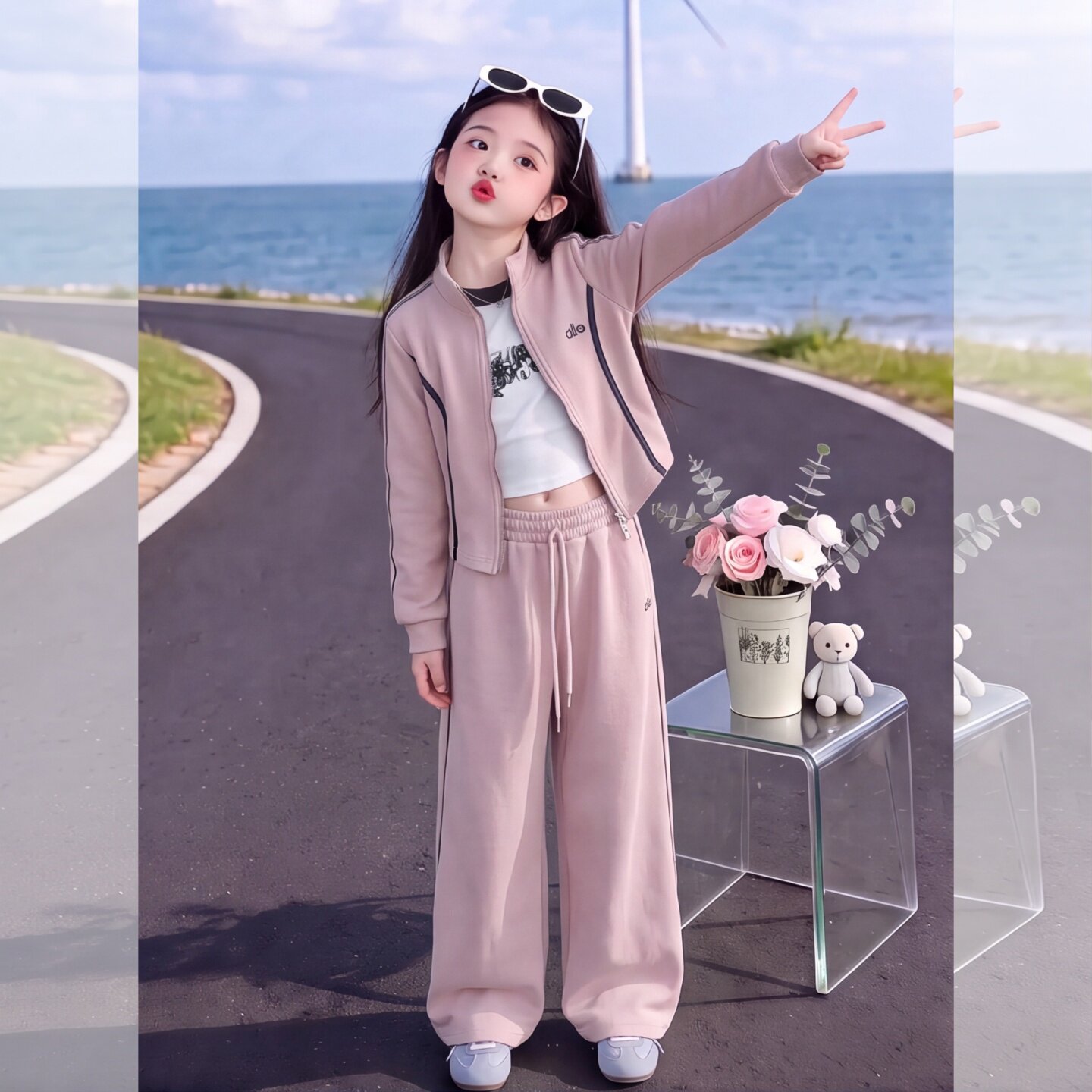 女童拉条套装秋季2025新款洋气女