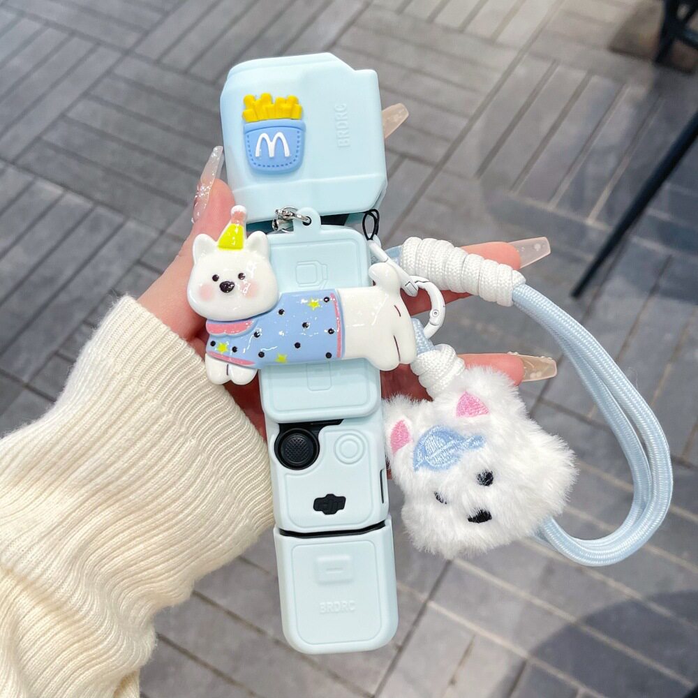 波点蓝狗卡通保护套适用DJI大疆 Pocket 3口袋相机毛绒挂绳 防摔