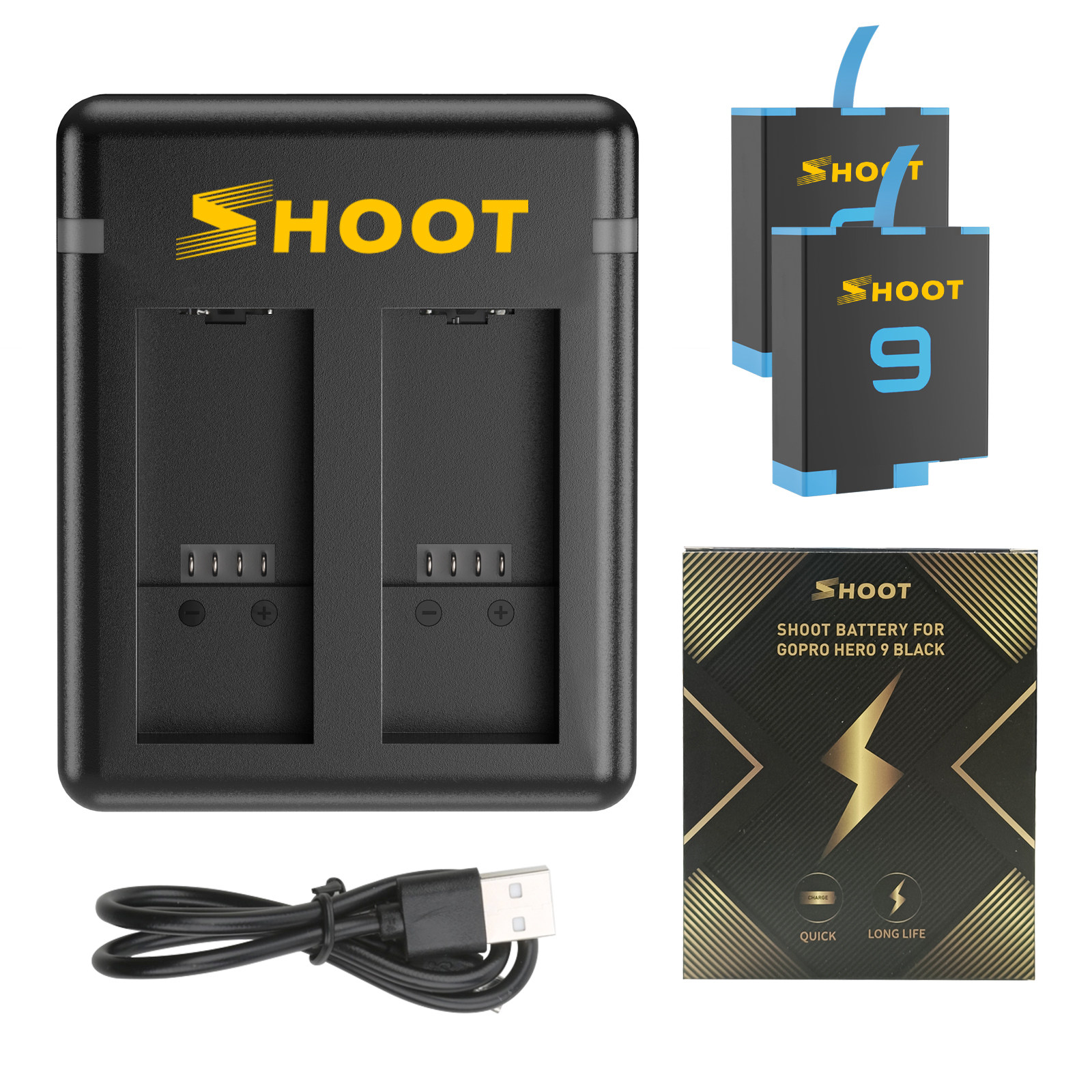 适用于Gopro 12/11/10/9 电池+充电器套装2个电池1个双充相机电池