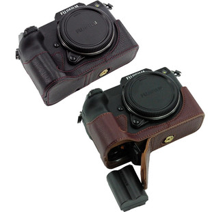 适用于富士 GFX100S头层皮相机底座皮套 fuji半包保护壳 免拆电池