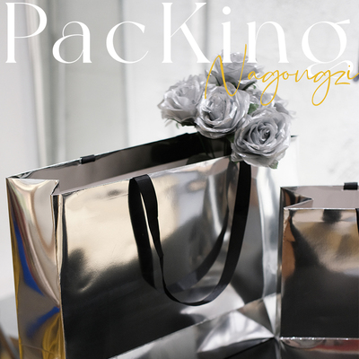 ins风镜面纸袋手提袋银色极简风手提袋服装袋简约纸袋可印刷logo