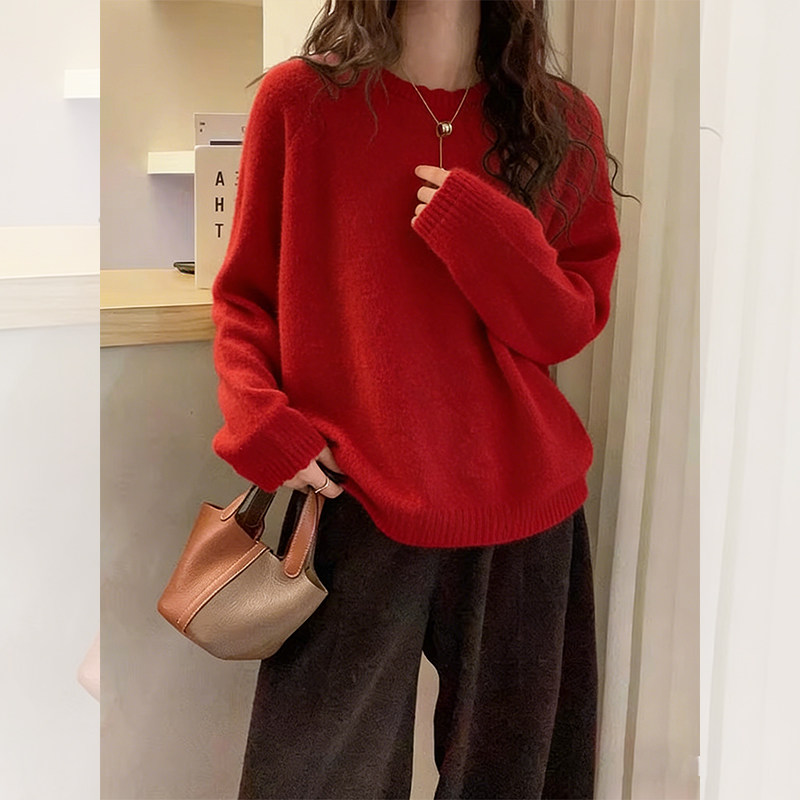 慵懒风圆领套头毛衣女款新款毛衣