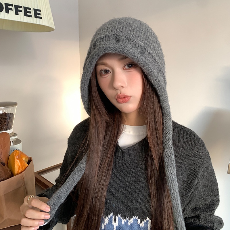 真乐毛线帽大头围针织帽子女秋冬季保暖护包头帽户外骑车防寒显脸