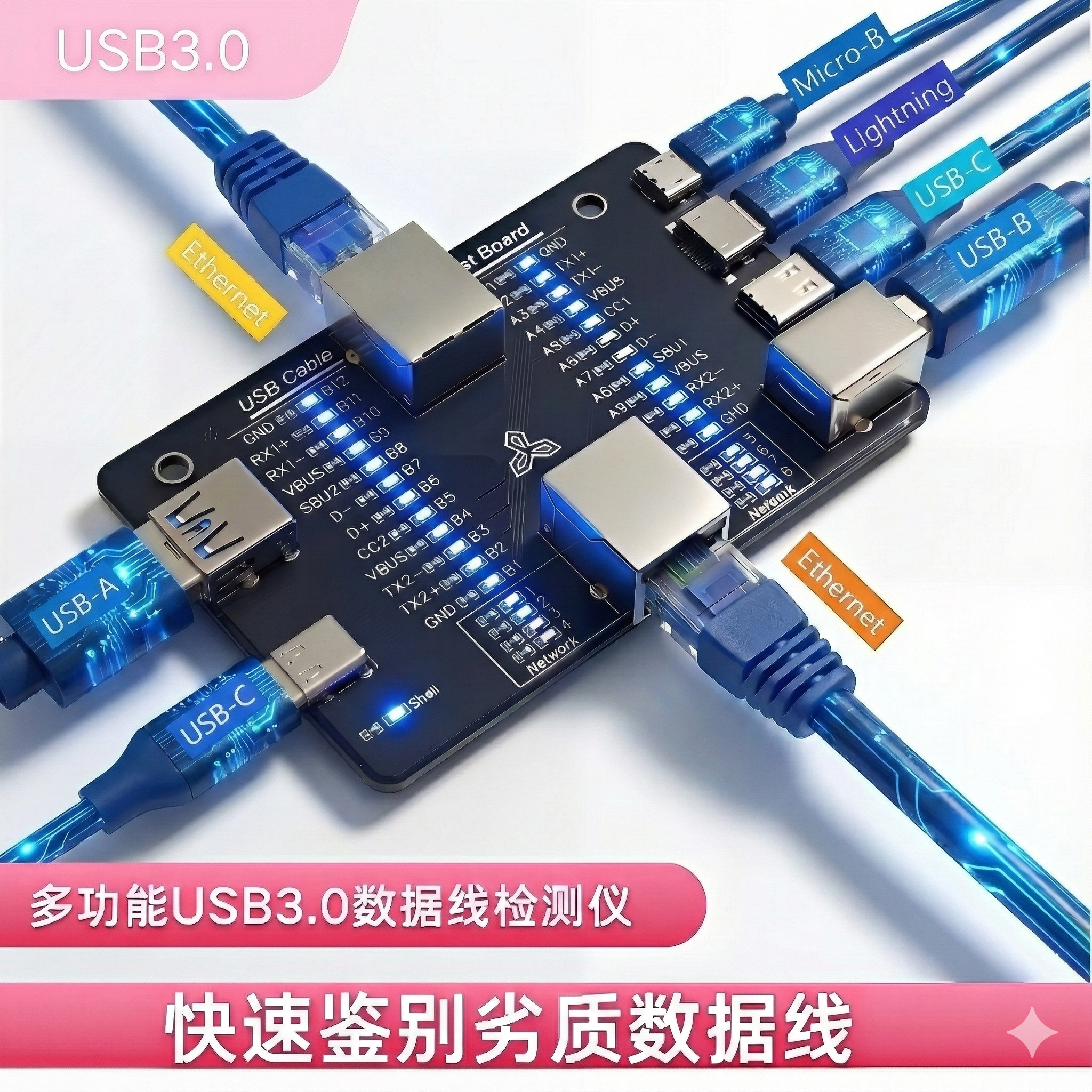 多功能数据线测试仪USB3.2数据线检测TypeC检测板安卓苹果快充线,电子元器件市场,电子测试与检测器具,淘宝优惠券,粉丝福利购,淘宝优惠卷