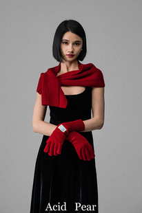 冬日恋歌红色纯羊毛针织围巾手套保暖百搭 留款 Acid Poire