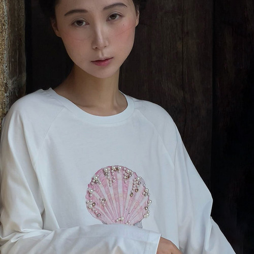 AcidPoire100纯棉贝壳刺绣T恤