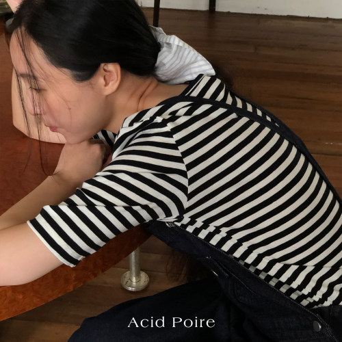 Acid Poire 春夏2026新品休闲百搭条纹短袖上衣女