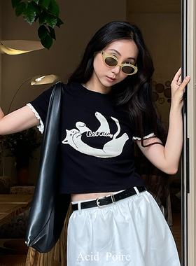 AcidPear  I love kitties原创印花小猫图案美高夏季黑色短袖体恤