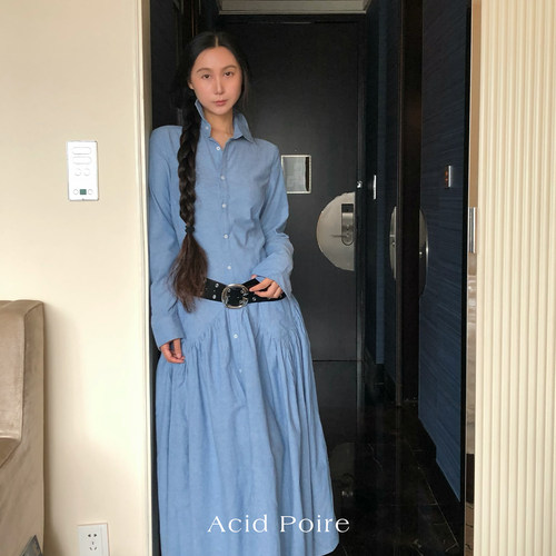 纯棉酵洗古典牛仔连衣裙女