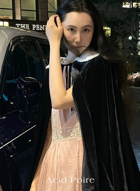 高端气质丝绒黑色斗篷女上衣