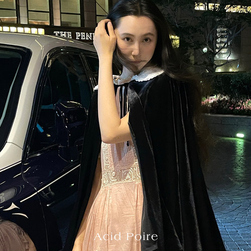 高端气质丝绒黑色斗篷女上衣