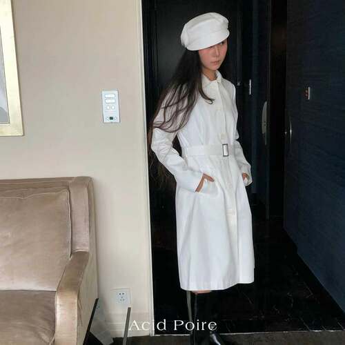 Acid Poire2026   新闻女主播  经典款灵感白色风衣收腰
