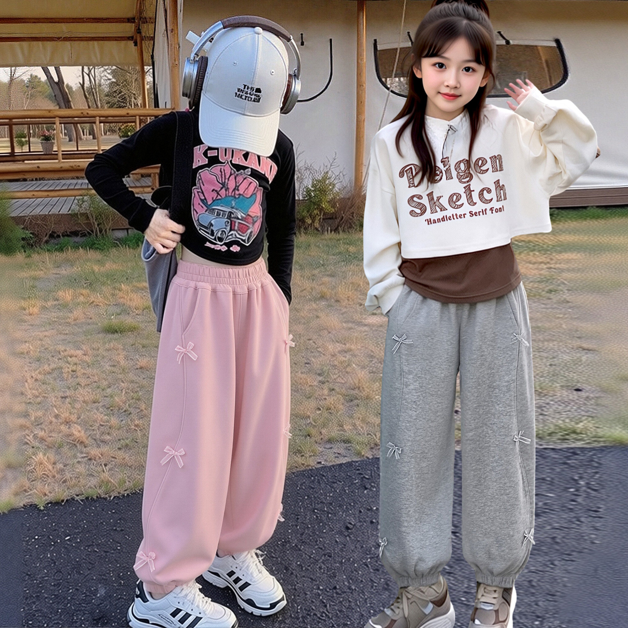 女童蝴蝶结束脚裤春季2026新款儿童洋气卫裤中大童休闲裤