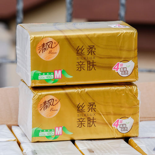 清风丝柔抽纸M码大尺寸4层120抽纸巾抽取式面巾纸母婴纸巾家庭装