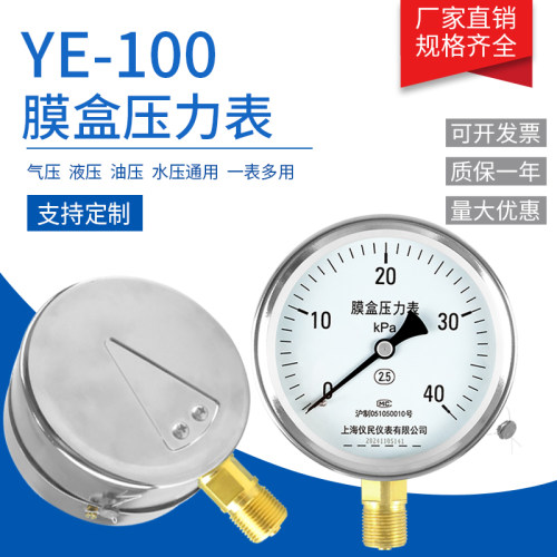 YE100膜盒压力表 kpa千帕表 天燃气 微压表 上海仪民