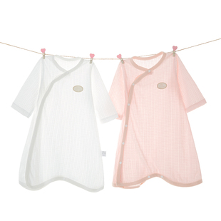 婴儿睡袍纯棉无骨长袖宝宝睡衣防踢被新生儿男女童夏季薄款家居服