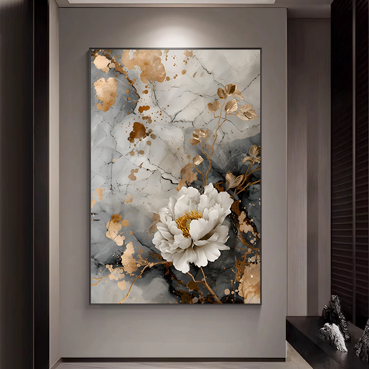 复古牡丹花玄关装饰画花朵客厅沙发背景墙壁画卧室餐厅落地画挂画图片