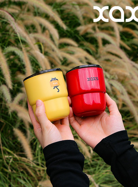 俏皮猫咪小红咖啡杯情侣设计师迷你小巧情侣水杯翻盖可爱小黄杯子