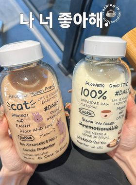 100％动物英文字母耐热泡花茶玻璃杯女学生大容量咖啡牛奶水杯子