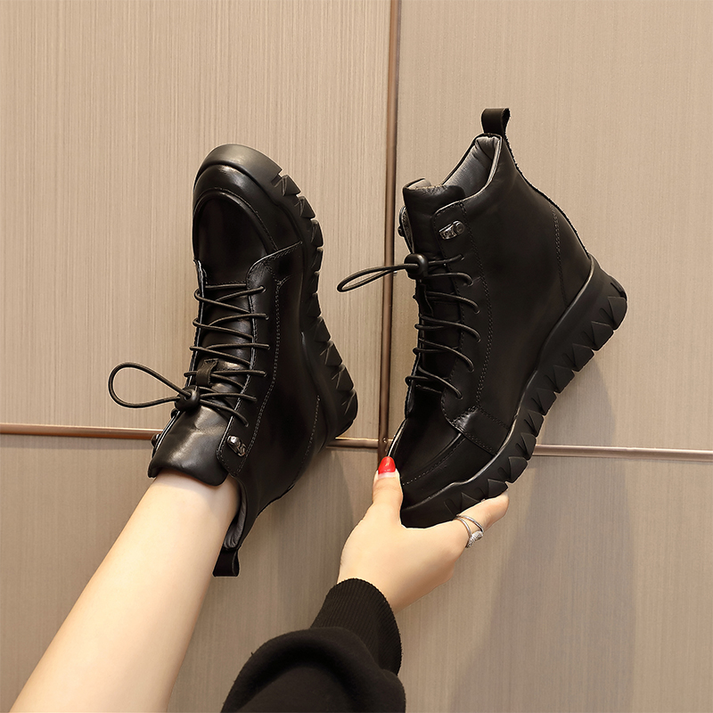 艾淇春季牛皮小个子内增高休闲鞋