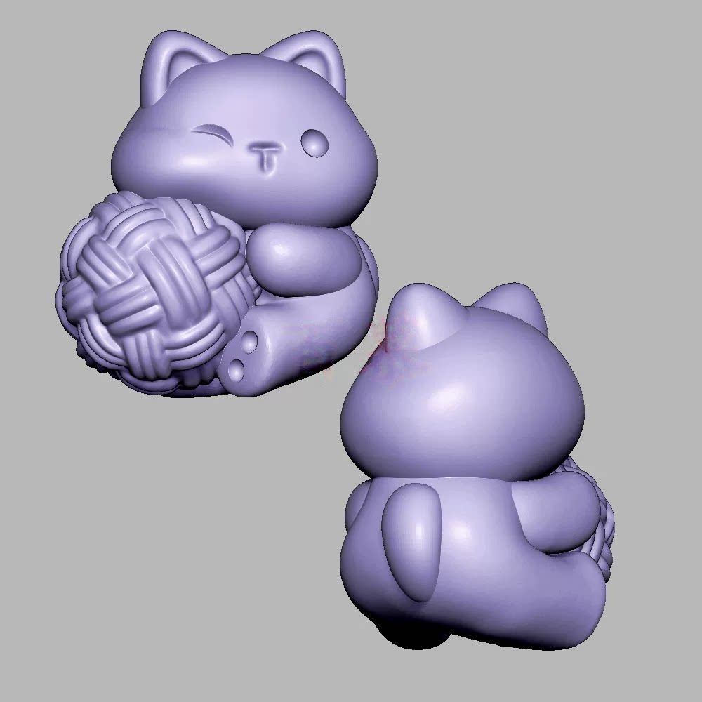 毛线球小猫抱球猫咪三维立体图圆雕图雕刻STL文件3D打印模型3643