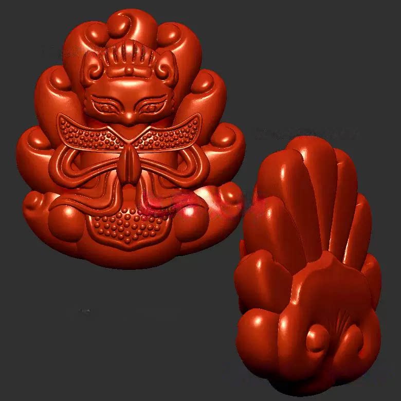 狐狸九尾狐三维立体图圆雕图雕刻图纸stl文件雕刻3d模型3926