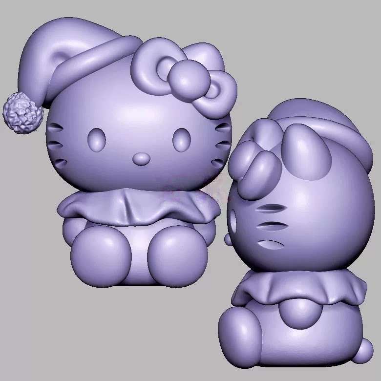 圣诞睡帽kt猫凯蒂猫三维立体图圆雕图STL文件雕刻机3D模型3276