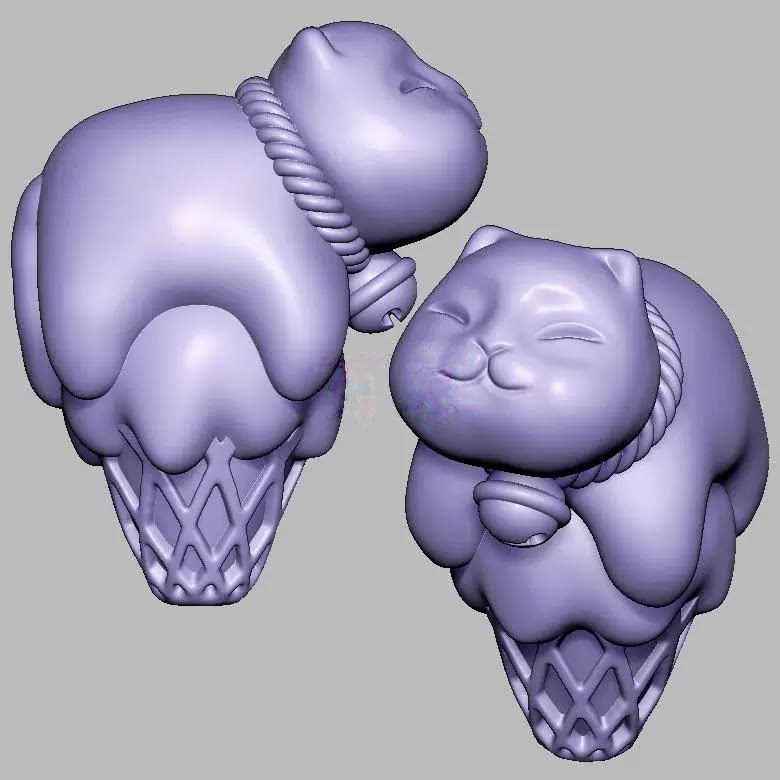 冰淇淋趴趴猫雪糕猫三维立体图圆雕图STL文件雕刻机3D模型3063
