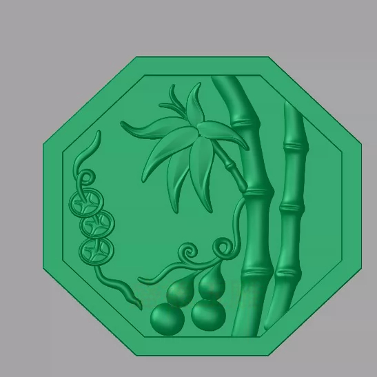 八卦型竹子牌精雕图JDP单面STL圆雕图模型图玉雕图975