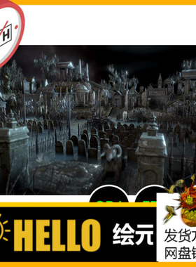 中世纪古墓墓园场景3D建模模型素材复古欧美建筑庄园CG次世代125