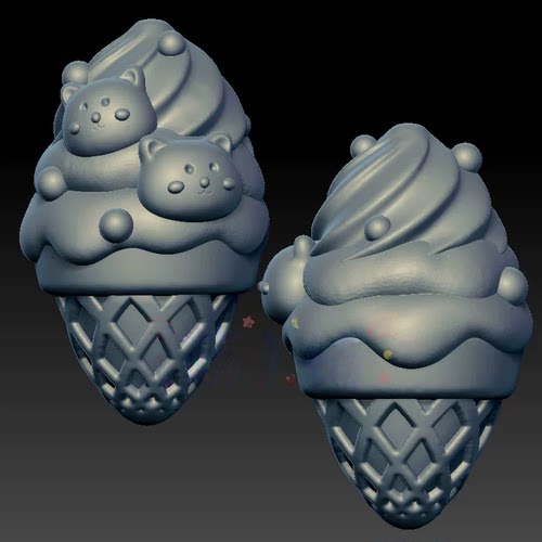 小猫冰激凌冰淇淋雪糕三维立体图圆雕图stl文件雕刻机3d模型1592