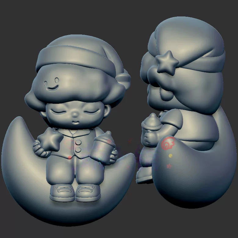星星月亮迪莫三维立体图3d打印stl文件圆雕图雕刻机3d模型2200
