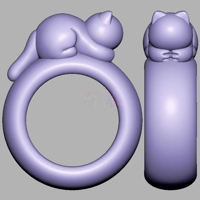 猫戒指三维立体图电脑圆雕雕刻图纸stl文件3d打印模型120