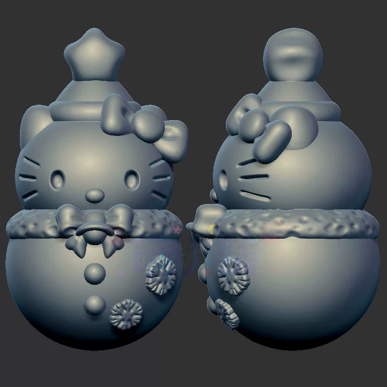 圣诞kt猫雪人三维立体图3d打印stl文件圆雕图雕刻机3d模型2321