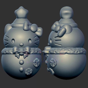 圣诞kt猫雪人三维立体图3d打印stl文件圆雕图雕刻机3d模型2321