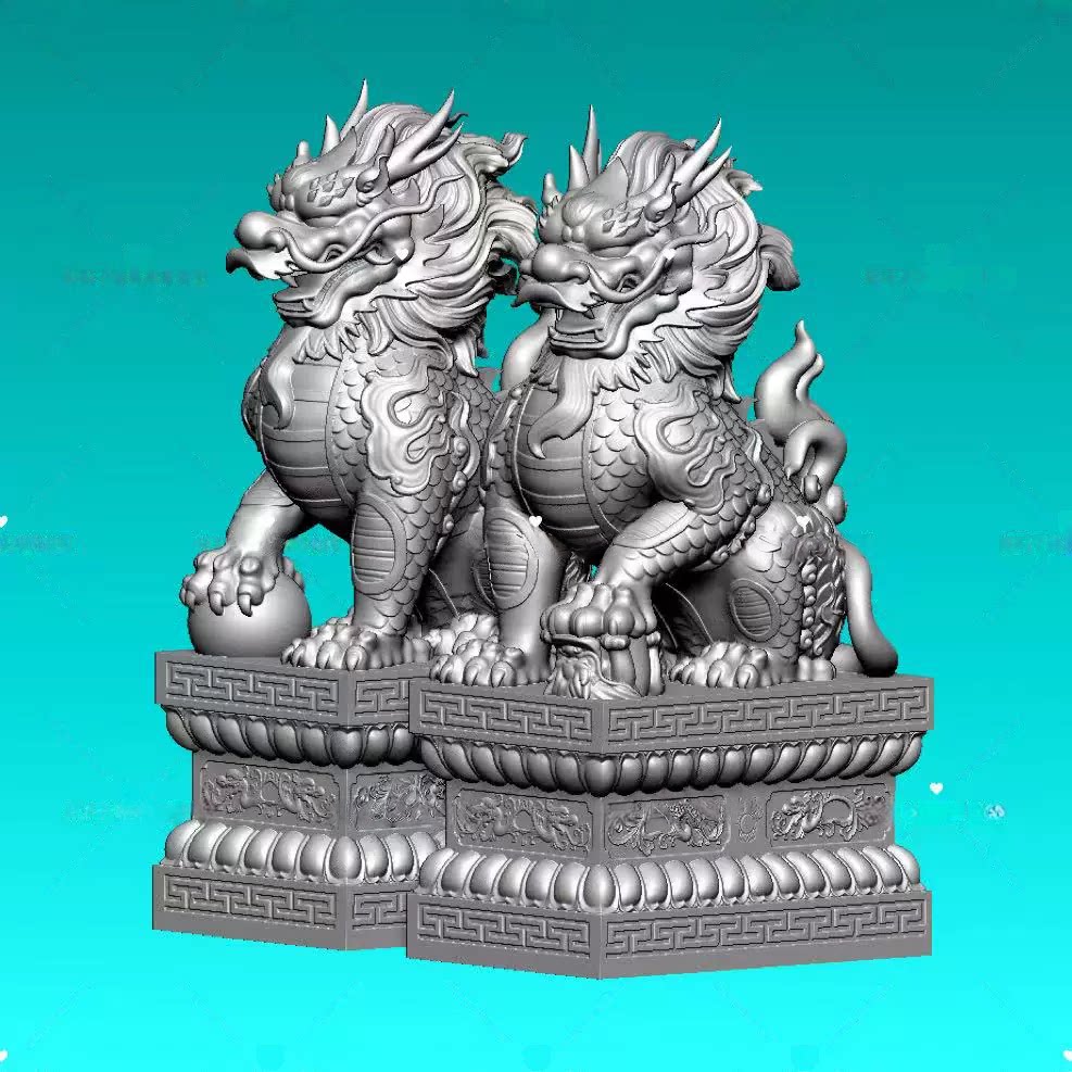 麒麟圆雕图精雕图stl格式3d打印模型雕刻图3d建模圆雕图stl