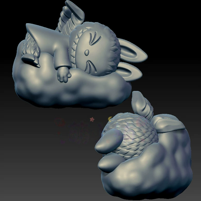 云朵天使拉布布三维立体图3d打印stl文件圆雕图雕刻机3d模型1754