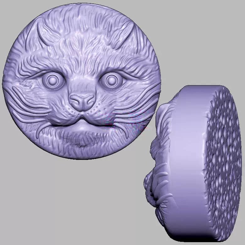 浮雕小猫牌猫咪三维立体图圆雕图STL文件雕刻机3D模型3021