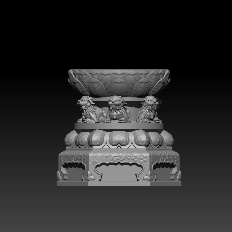 仿古新款狮子莲花底座花盆STL格式圆雕图三维精雕文件3D打印模型